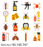 Pest Control Icons Set. Pest control flat icons set with tick ant mosquito fly cockroach repellent and insecticide isolated vector illustration . Стоковая иллюстрация, агентство Ingram Publishing / Фотобанк Лори