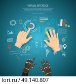 Virtual Interface Design Concept. Virtual interface design concept with man hands and wired gloves transmitting tactile sensation flat vector illustration  . Стоковая иллюстрация, агентство Ingram Publishing / Фотобанк Лори