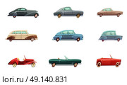 Retro Car Set. Retro car set of classic sport and convertible side view models of middle of twentieth century isolated vector illustration. Стоковая иллюстрация, агентство Ingram Publishing / Фотобанк Лори