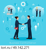Constructive Business Confrontation Flat Composition Poster . Constructive business confrontation for productive partnership concept flat symbolic composition poster with agreement handshake vector illustration . Стоковая иллюстрация, агентство Ingram Publishing / Фотобанк Лори