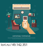 Ventilation Conditioning Heating Illustration. Home ventilation conditioning and heating equipment providing comfortable temperature flat vector illustration. Стоковая иллюстрация, агентство Ingram Publishing / Фотобанк Лори