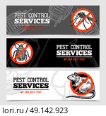 Sketch Pest Control Insect Banners. Pest control service horizontal sketch banners with insects and rodent isolated vector illustration. Стоковая иллюстрация, агентство Ingram Publishing / Фотобанк Лори