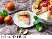 Orange cake with mint. Cut into a delicious pie stuffed with oranges and grapefruits. Стоковое фото, агентство Ingram Publishing / Фотобанк Лори
