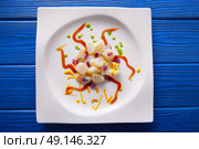 Ceviche recipe modern gastronomy style molecular cuisine. Стоковое фото, агентство Ingram Publishing / Фотобанк Лори