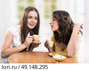Brunette ladies on the coffee break. Стоковое фото, агентство Ingram Publishing / Фотобанк Лори
