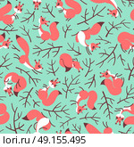 Scurry of Squirrels on the branches. Seamless summer pattern for gift wrapping, wallpaper, childrens room or clothing. A Scurry of Squirrels on the branches. Seamless summer pattern for gift wrapping, wallpaper, childrens room or clothing. Vector illustration. Стоковая иллюстрация, агентство Ingram Publishing / Фотобанк Лори