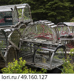 Crab pots stacked at harbor, Moser River, Marine Drive, Nova Scotia, Canada. Стоковое фото, агентство Ingram Publishing / Фотобанк Лори