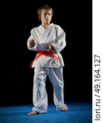 Little boy martial arts fighter isolated. Стоковое фото, агентство Ingram Publishing / Фотобанк Лори