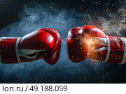 two boxing gloves clashing in a test. Стоковое AI-изображение, AI-художник Anastasy Yarmolovich / Фотобанк Лори