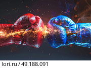 two boxing gloves clashing in a test. Стоковое AI-изображение, AI-художник Anastasy Yarmolovich / Фотобанк Лори