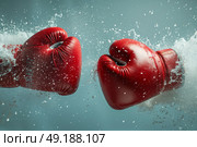 two boxing gloves clashing in a test. Стоковое AI-изображение, AI-художник Anastasy Yarmolovich / Фотобанк Лори