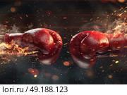 two boxing gloves clashing in a test. Стоковое AI-изображение, AI-художник Anastasy Yarmolovich / Фотобанк Лори