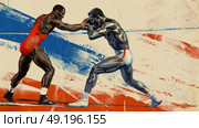 The painting depicts two men fiercely fighting each other in a dramatic and intense scene. Стоковое AI-изображение, AI-художник Данила Большаков / Фотобанк Лори