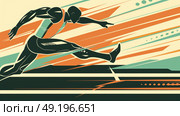 A poster featuring a man sprinting on a track, showcasing speed and athleticism. Стоковое AI-изображение, AI-художник Данила Большаков / Фотобанк Лори