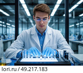 A man in a lab coat is working on a project. Стоковое AI-изображение, AI-художник Ярославский Максим / Фотобанк Лори