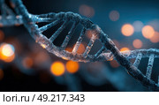 A close up of a DNA strand with a blurry background. Стоковое AI-изображение, AI-художник Ярославский Максим / Фотобанк Лори