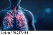 A person's lungs are shown in a blue and red color scheme. Стоковое AI-изображение, AI-художник Ярославский Максим / Фотобанк Лори