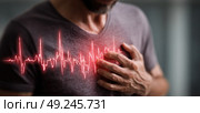 A man is wearing a shirt with a red heart on it. Стоковое AI-изображение, AI-художник Ярославский Максим / Фотобанк Лори
