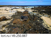 people footstep coaststone  volcanic spain  water in lanzarote  sky cloud beach  and summer . Стоковое фото, агентство Ingram Publishing / Фотобанк Лори