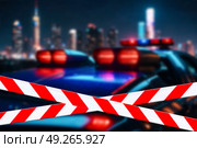 Police Car With Restrictive Tape Indicating an Area Off-Limits in an Urban Night Setting. Стоковая иллюстрация, иллюстратор Aleksandr Golubev / Фотобанк Лори