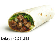A burrito with meat and lettuce. Стоковое AI-изображение, AI-художник Ярославский Максим / Фотобанк Лори