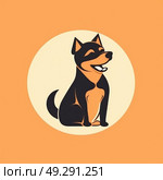 A black and brown dog is seated in front of a white circle. Стоковое AI-изображение, AI-художник Данила Большаков / Фотобанк Лори