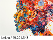 A painting of a persons head with a multitude of colors, creating a striking and lively visual impact. Стоковое AI-изображение, AI-художник Данила Большаков / Фотобанк Лори