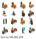 Craftsman Isometric Icons Set . Craftsman set of isometric icons with carpenter blacksmith potter artist painter tailor and shoemaker isolated vector illustration  . Стоковая иллюстрация, агентство Ingram Publishing / Фотобанк Лори