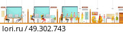 Game Development Office Composition. Colored flat game development office composition with workflow of designers and creators vector illustration. Стоковая иллюстрация, агентство Ingram Publishing / Фотобанк Лори
