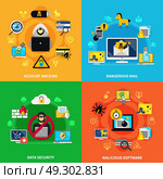 Data Security 2x2 Design Concept. Data security 2x2 design concept set of dangerous mail malicious software and account hacking flat compositions vector illustration  . Стоковая иллюстрация, агентство Ingram Publishing / Фотобанк Лори