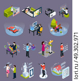 Virtual Augmented Reality Isometric Icons Set . Virtual augmented reality 360 degree elements isometric icons collection with goggles visors smart phones isolated vector illustration . Стоковая иллюстрация, агентство Ingram Publishing / Фотобанк Лори