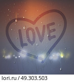 Love Heart On Misted Glass Composition. Realistic love heart on misted glass composition with heart painted a finger on sweaty glass vector illustration . Стоковая иллюстрация, агентство Ingram Publishing / Фотобанк Лори