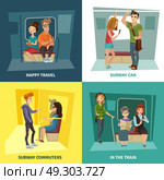 Subway People Concept Icons Set. Subway people concept icons set with commuters symbols flat isolated vector illustration . Стоковая иллюстрация, агентство Ingram Publishing / Фотобанк Лори