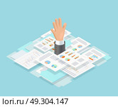 Office Paper Drowning Composition. Colored isometric office paper drowning composition with mans hand reaches out of paper vector illustration. Стоковая иллюстрация, агентство Ingram Publishing / Фотобанк Лори