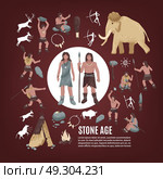 Stone Age People Icons Set. Stone age people icons set with weapon flat isolated vector illustration . Стоковая иллюстрация, агентство Ingram Publishing / Фотобанк Лори