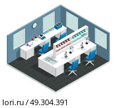Scientific Laboratory Isometric Interior. Scientific laboratory interior isometric  concept with desk to conduct the experiment and flask with chemical reagents vector illustration . Стоковая иллюстрация, агентство Ingram Publishing / Фотобанк Лори