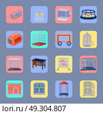 Animal Coop Images Set. Set of isolated animal cage images with cell boxes of different size on square background shapes vector illustration. Стоковая иллюстрация, агентство Ingram Publishing / Фотобанк Лори