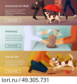 Pet Shop Banners Set. Pet shop horizontal banners set with veterinary symbols flat isolated vector illustration . Стоковая иллюстрация, агентство Ingram Publishing / Фотобанк Лори