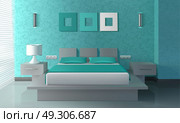 Modern Bedroom Interior . Modern bedroom interior with bed drawer and lamp realistic vector illustration . Стоковая иллюстрация, агентство Ingram Publishing / Фотобанк Лори