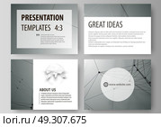 Set of business templates for presentation slides. Abstract vector layouts in flat design. Geometric background, connected line and dots. Molecular structure. Scientific, medical, technology concept.. Set of business templates for presentation slides. Abstract vector layouts in flat design. Geometric background, connected line and dots. Molecular structure. Scientific, medical, technology concept. Стоковая иллюстрация, агентство Ingram Publishing / Фотобанк Лори