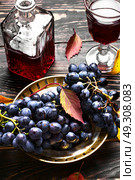 Wine from autumn grapes. glass and a decanter with red wine from autumn grapes. Стоковое фото, агентство Ingram Publishing / Фотобанк Лори