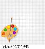 Wooden art palette with paints and brushe. Стоковая иллюстрация, агентство Ingram Publishing / Фотобанк Лори