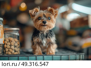 Creative advertising banner for a pet store. vivid banner with cute puppy and copy space. Креативный рекламный баннер для зоомагазина. Яркий баннер с милым щенком. Стоковое AI-изображение, AI-художник Katsiaryna Repich / Фотобанк Лори