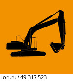 Excavator work. Isolated on Orange Background. Vector Illustration eps10. Excavator work. Vector Illustration. Стоковая иллюстрация, агентство Ingram Publishing / Фотобанк Лори