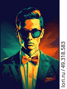 A man wearing stylish sunglasses and a bow tie, looking suave and confident. Стоковое AI-изображение, AI-художник Данила Большаков / Фотобанк Лори