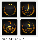 First, Second and Third Place Laurel Design Label Vector Illustration EPS10. First, Second and Third Place Laurel Design Label Vector Illustr. Стоковая иллюстрация, агентство Ingram Publishing / Фотобанк Лори
