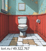 3d cartoon render of a toilet in a room with tiles.. 3d мультяшный рендер туалета в комнате с плиткой. Стоковое AI-изображение, AI-художник Katsiaryna Repich / Фотобанк Лори
