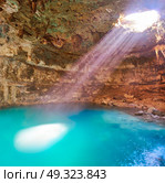 Cenote Samula sinkhole light beam near Valladolid in Yucatan Mexico. Стоковое фото, агентство Ingram Publishing / Фотобанк Лори