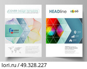 Business templates for brochure, flyer, booklet, report. Cover template, flat vector layout in A4 size. Colorful design, overlapping geometric shapes and waves forming abstract beautiful background.. Business templates for brochure, magazine, flyer, booklet or annual report. Cover design template, easy editable vector, abstract flat layout in A4 size. Colorful design with overlapping geometric shapes and waves forming abstract beautiful background. Стоковая иллюстрация, агентство Ingram Publishing / Фотобанк Лори