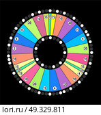 Colour Wheel of Fortune, Game Jackpot on Black Background. Vector Illustration. EPS10. Colour Wheel of Fortune, Game Jackpot on Black Background. Vecto. Стоковая иллюстрация, агентство Ingram Publishing / Фотобанк Лори